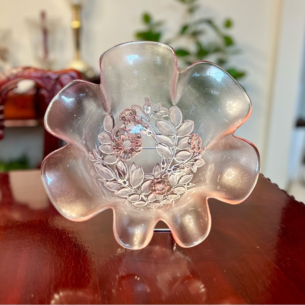 Vintage Mikasa Rosella Pink Hostess Serving Bowl Frosted Roses Walther-Glas 11”